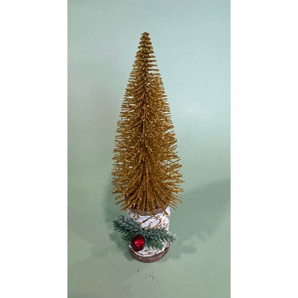 Handcrafted Gold Bottle Brush Tree on Decorated Thread Spool Holiday Décor SPT1 - Picture 1 of 4